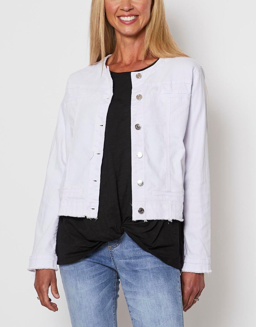 Madame Solid Off-White Denim Jacket | Buy COLOR Offwhite Jacket Online for  | Glamly